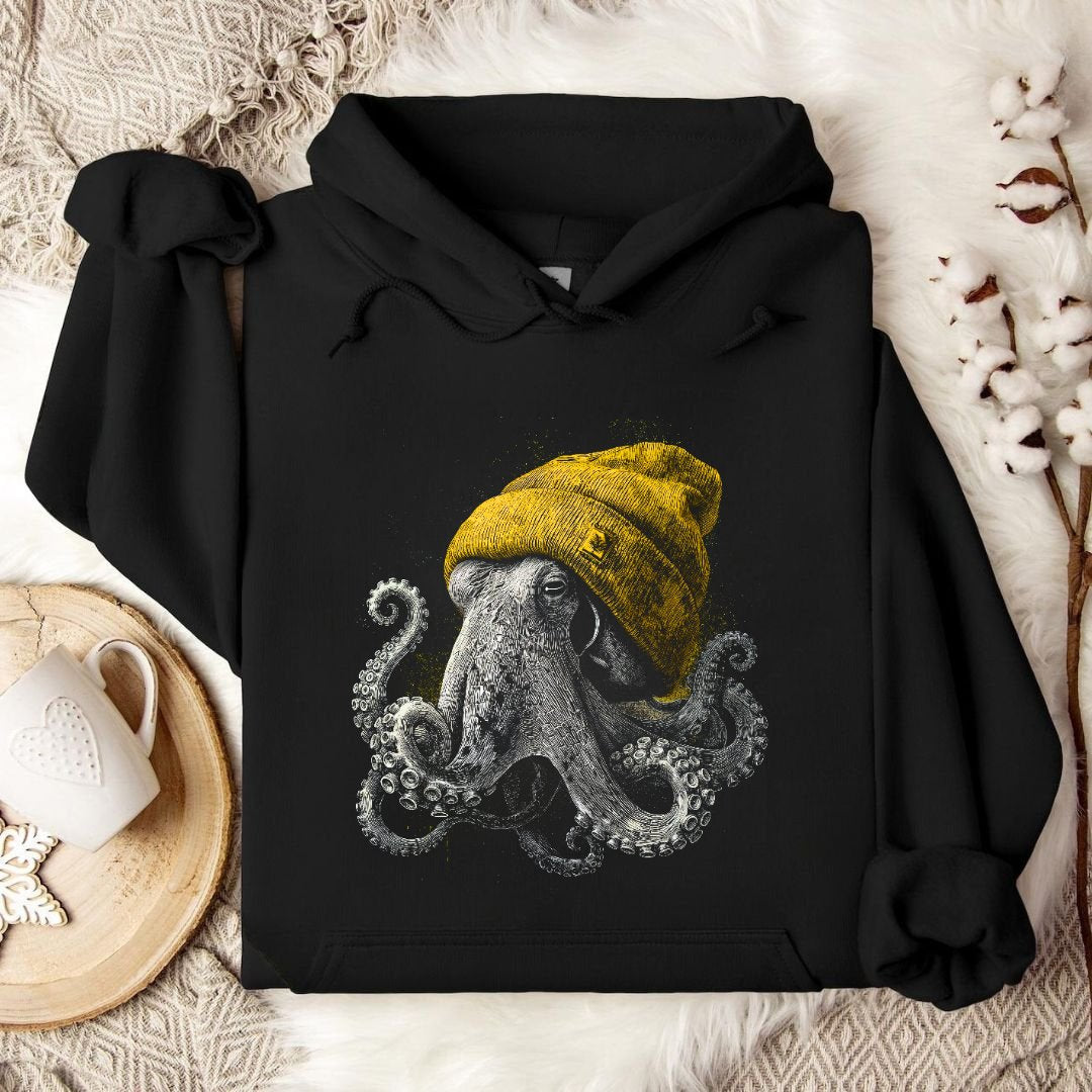Winter Octopus Hoodie in Black - Dolce Reverie
