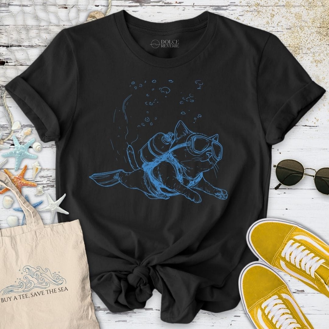 Cat Diver T-Shirt Black / S