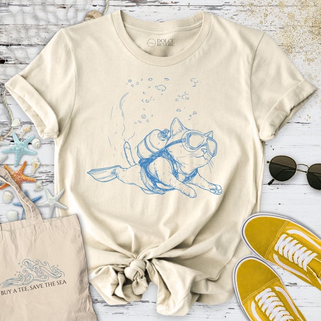 Cat Diver T-Shirt Natural / S