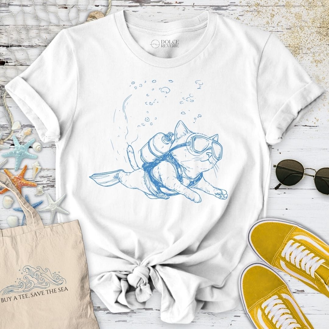 Cat Diver T-Shirt White / S