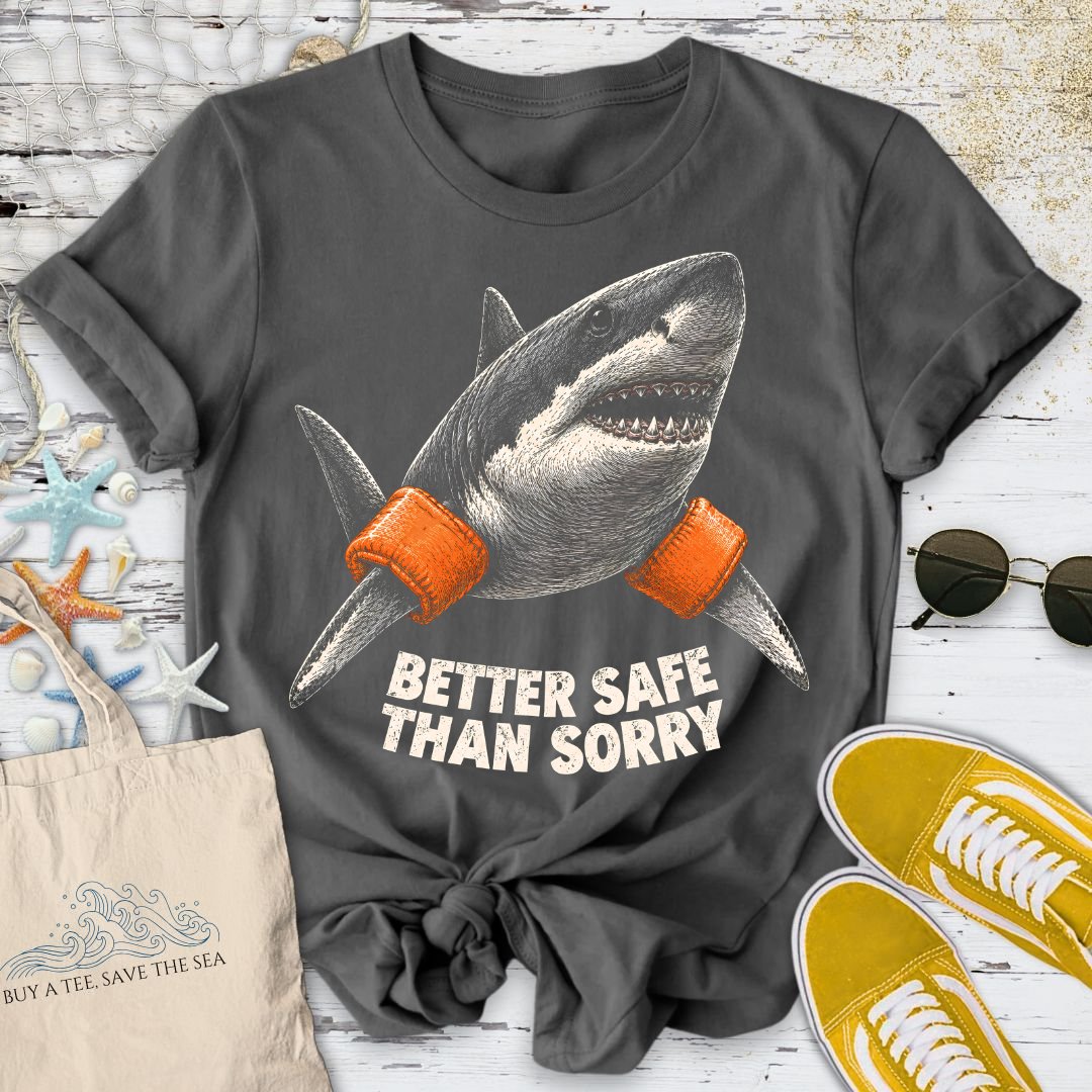 Better Safe Than Sorry, Shark T-Shirt in Charcoal - Dolce Reverie