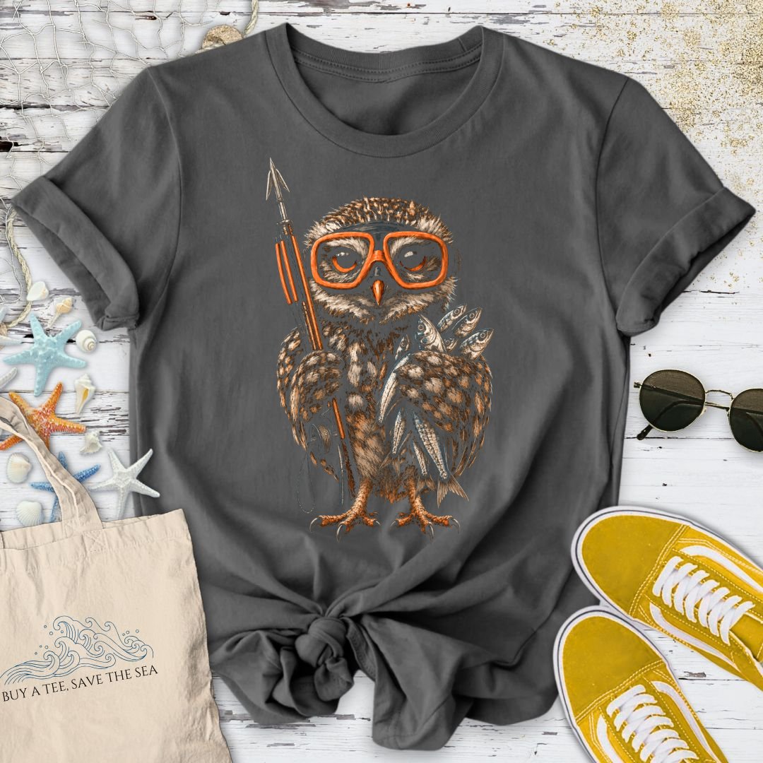 Spearfishing Owl T-Shirt in Charcoal - Dolce Reverie