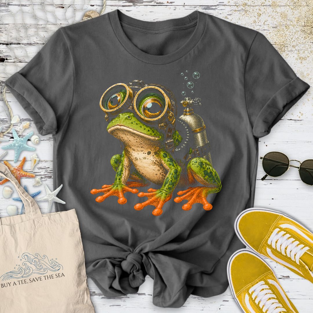 Scuba Diver Frog T-Shirt in Charcoal - Dolce Reverie