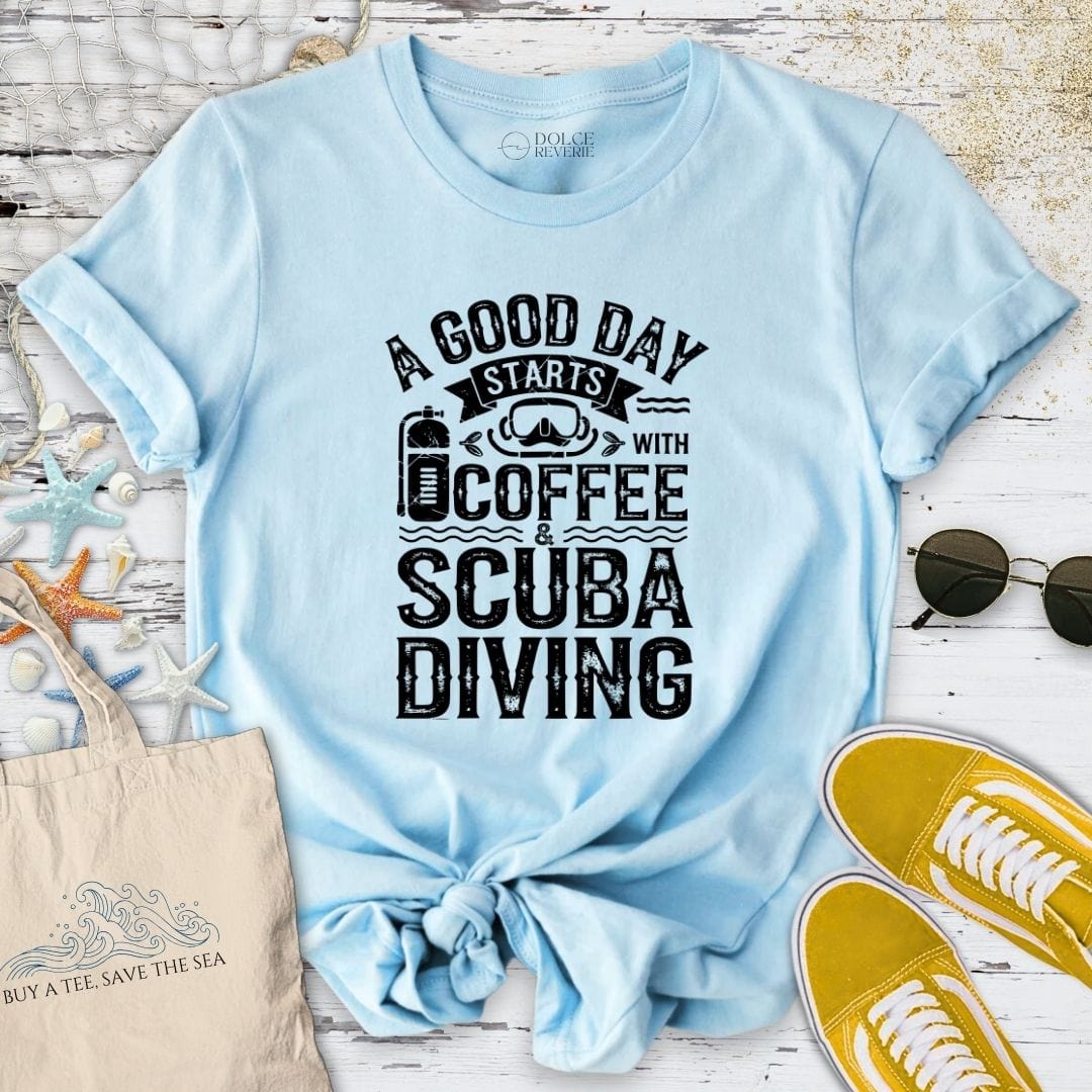 Coffee & Scuba Diving T-Shirt Light Blue / S