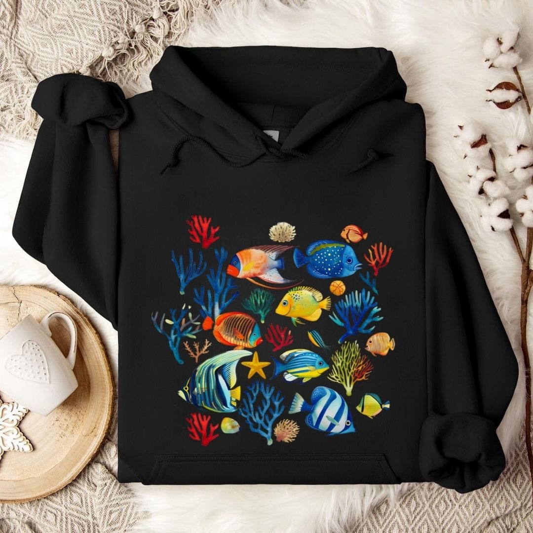 Colorful Fish Hoodie Black / S