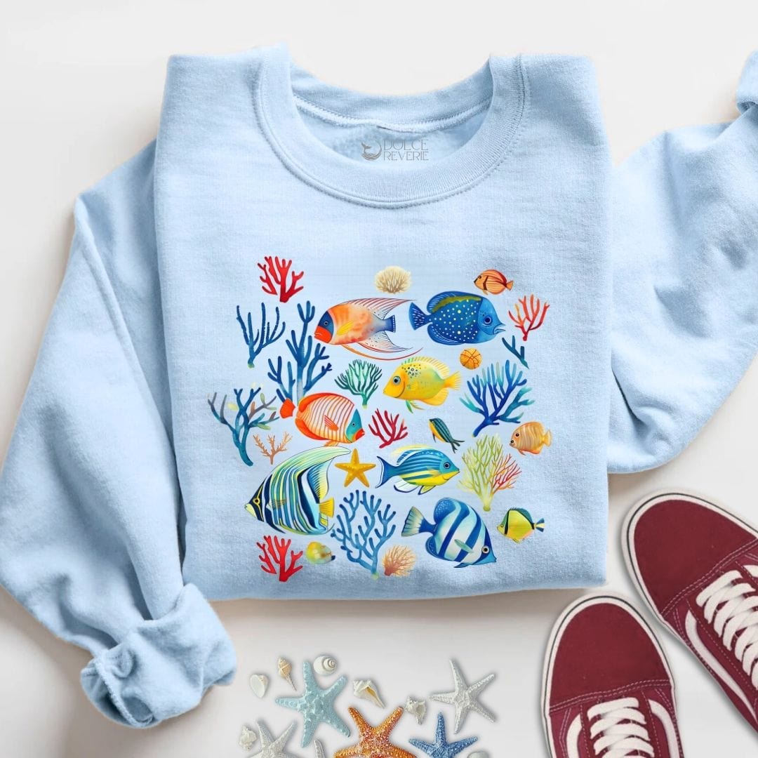 Colorful Fish Sweatshirt S / Light Blue