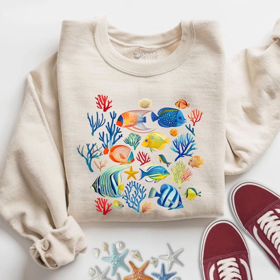 Colorful Fish Sweatshirt S / Sand