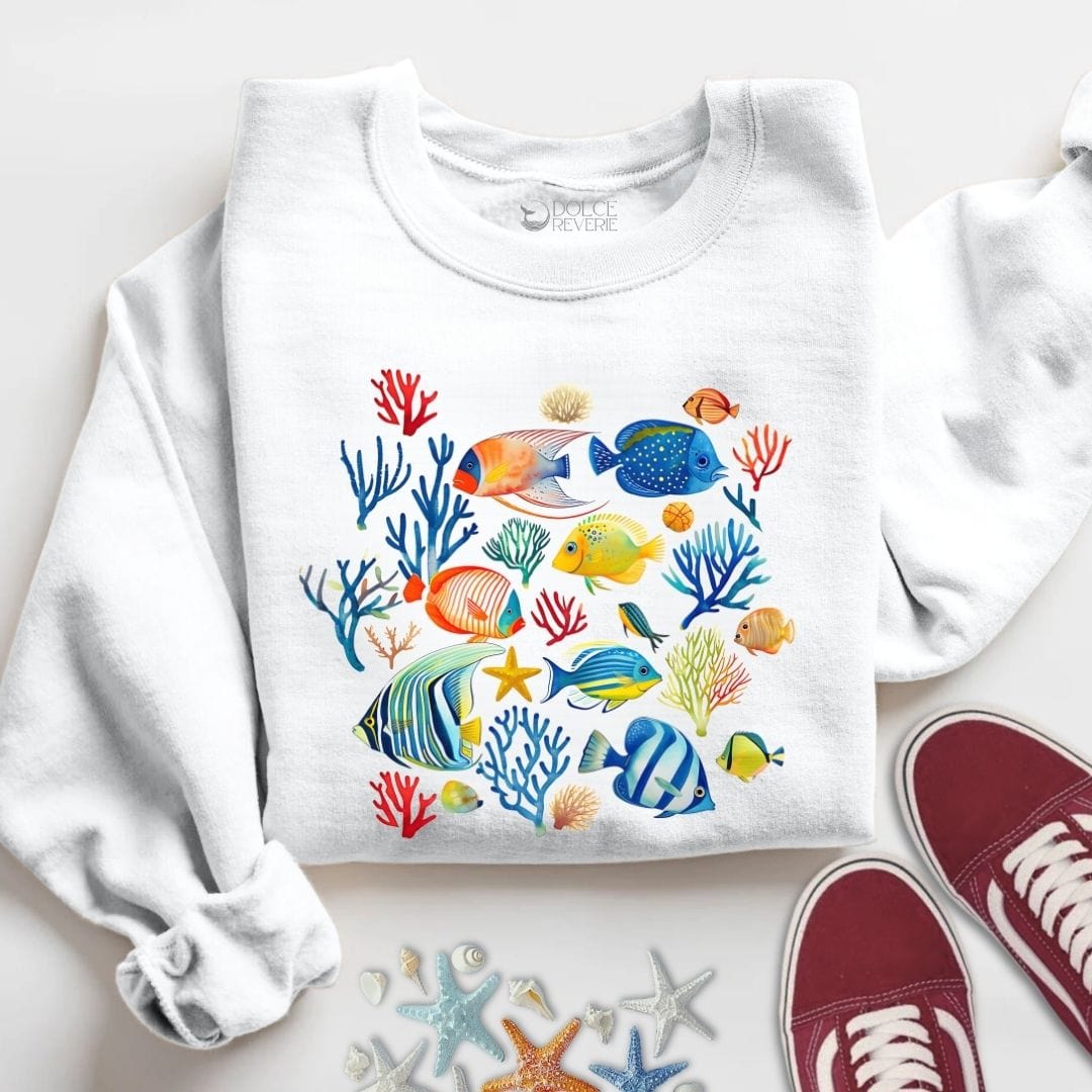 Colorful Fish Sweatshirt S / White