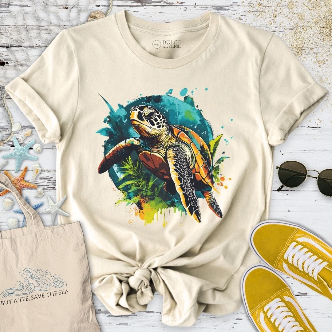 Colorful Swimming Turtle T-Shirt Natural / S