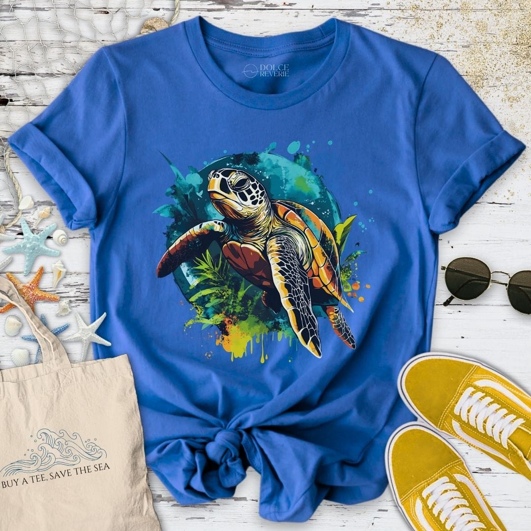 Colorful Swimming Turtle T-Shirt Royal / S