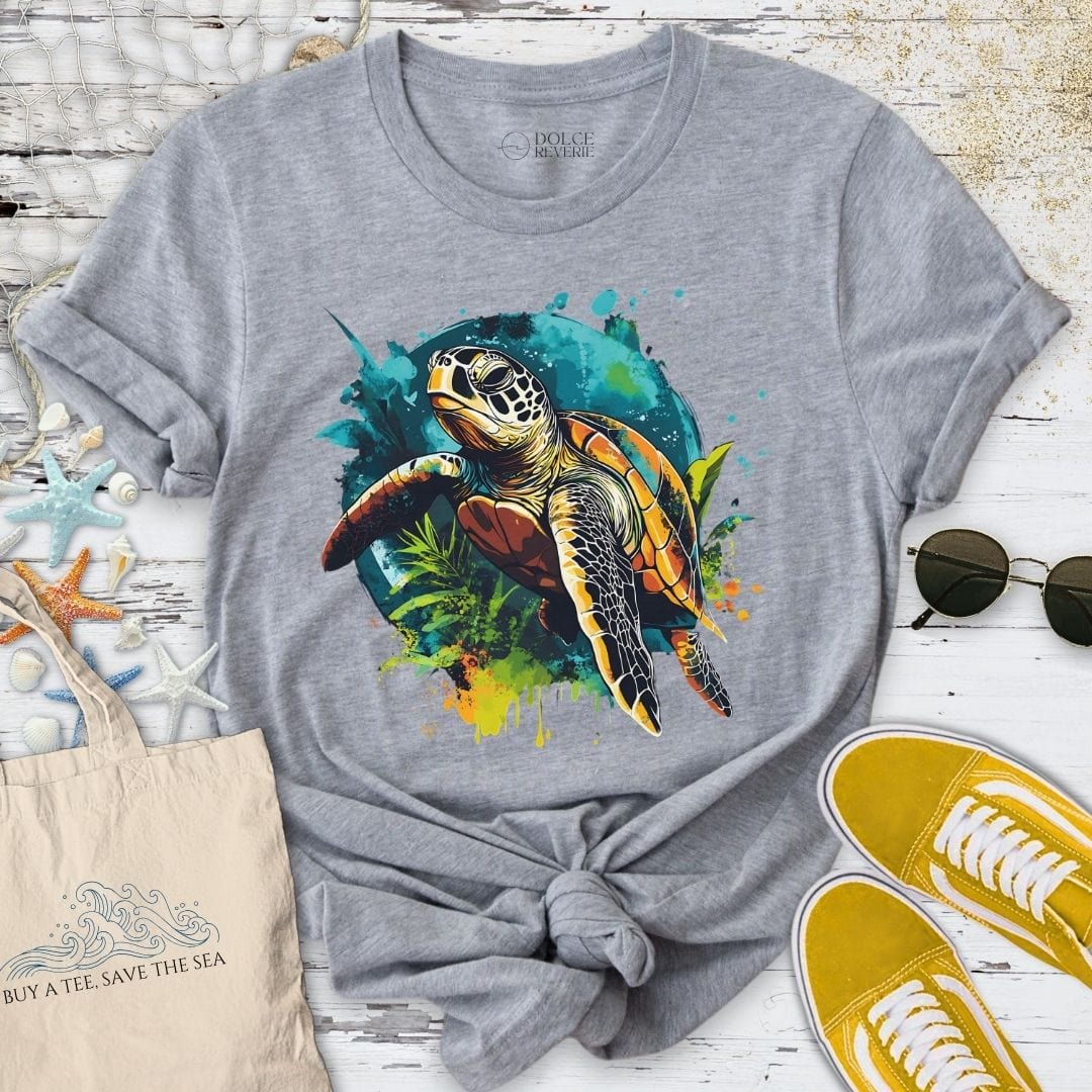 Colorful Swimming Turtle T-Shirt Sport Grey / S