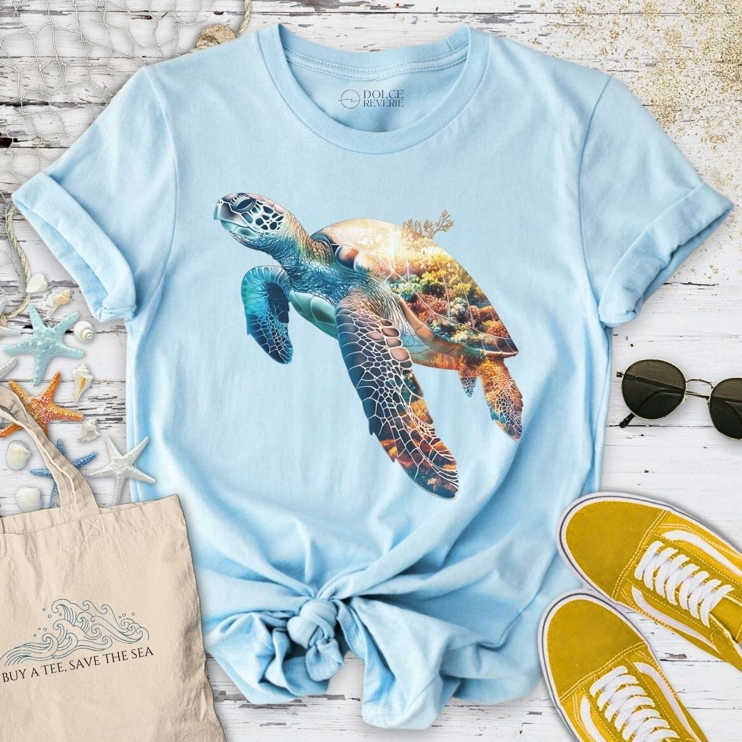 Coral Turtle T-Shirt Light Blue / S