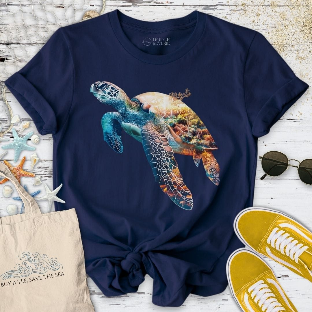 Coral Turtle T-Shirt Navy / S