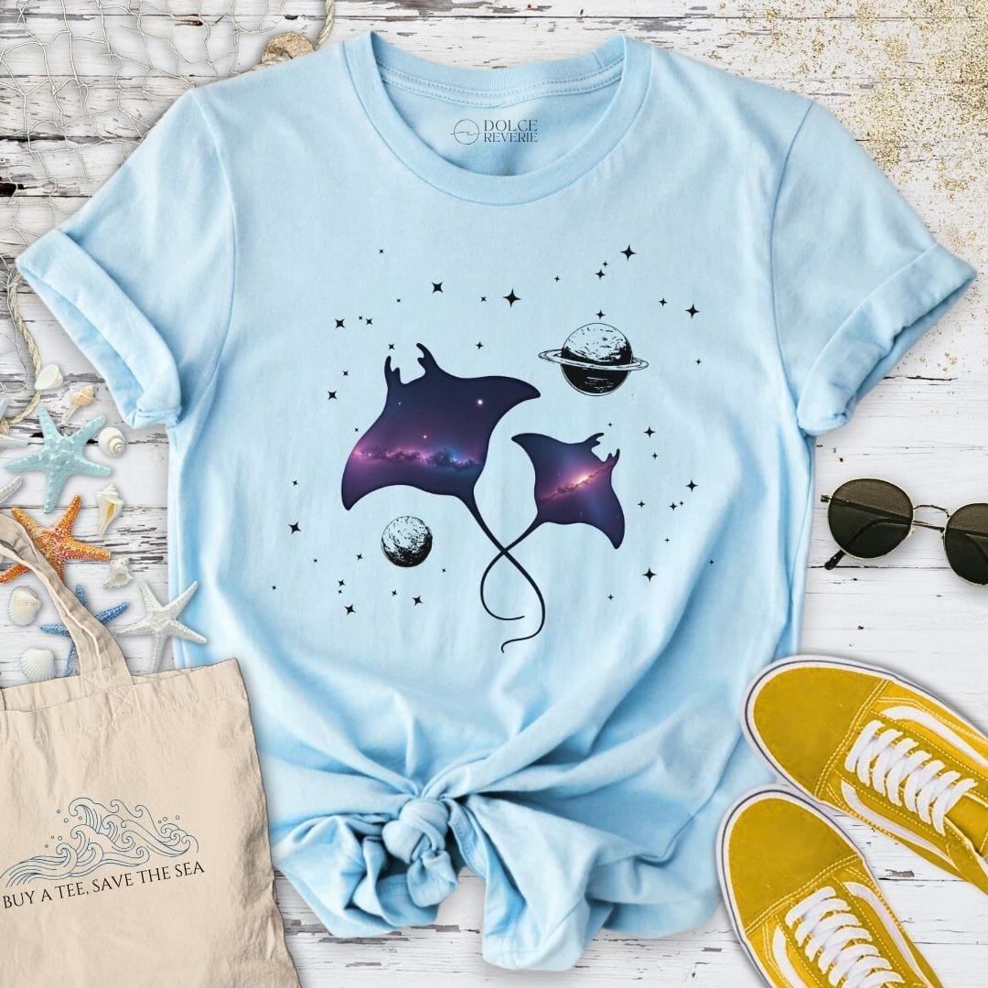 Cosmic Manta Rays T-Shirt Light Blue / S