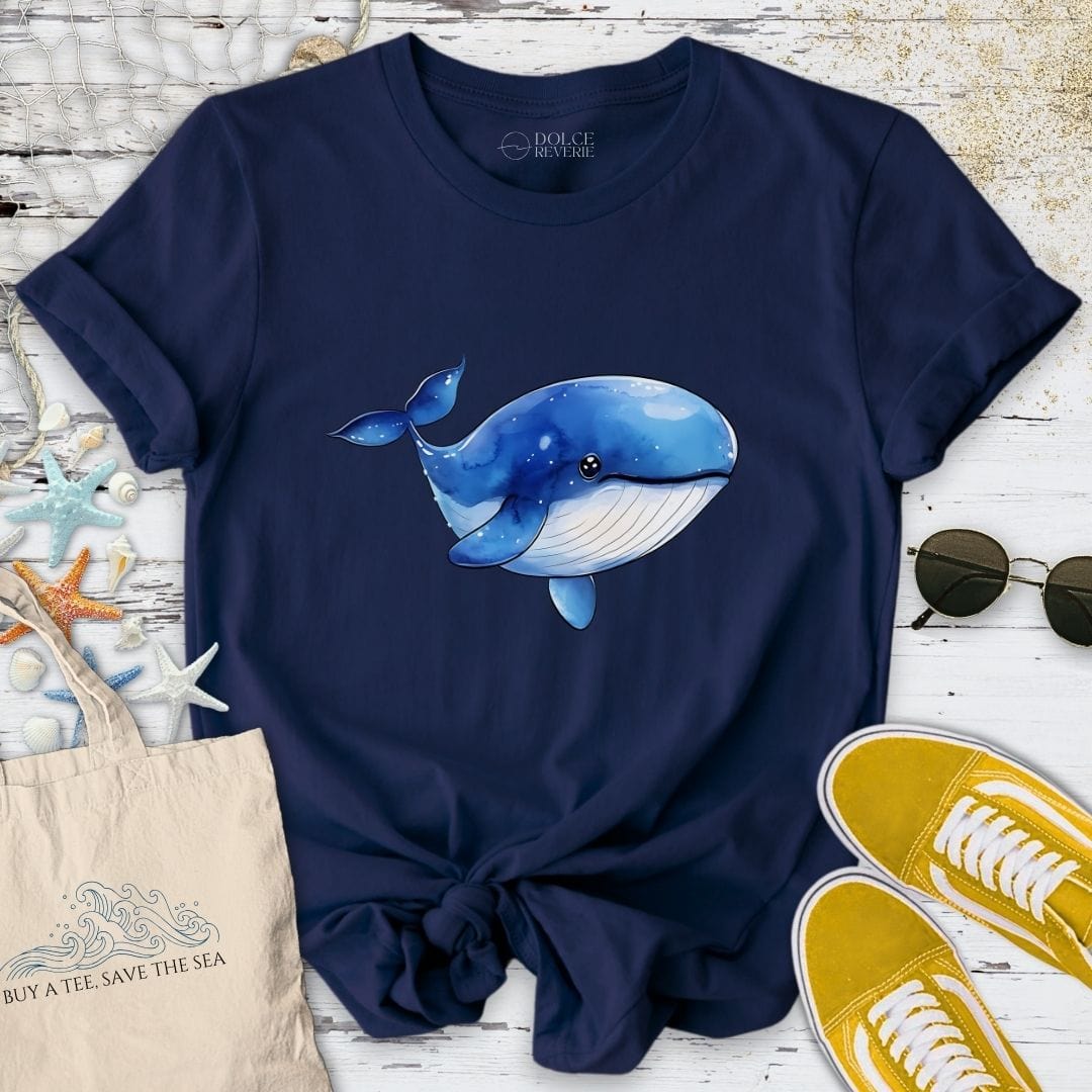 Cute Watercolor Whale T-Shirt Navy / S