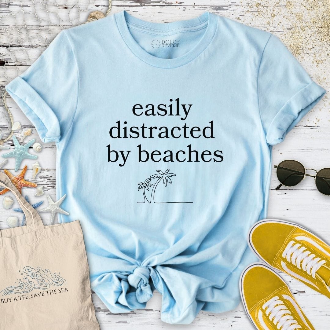 Distracted By Beaches T-Shirt Light Blue / S
