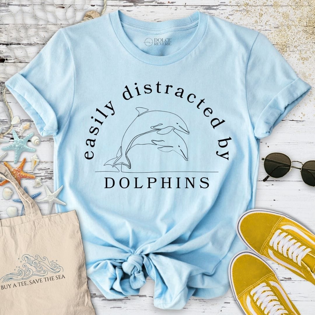 Distracted By Dolphins T-Shirt Light Blue / S