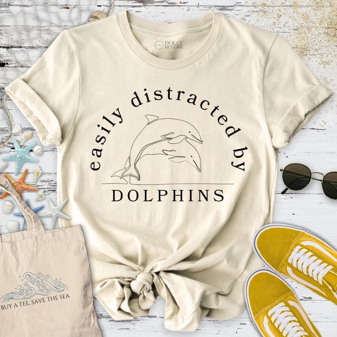 Distracted By Dolphins T-Shirt Natural / S