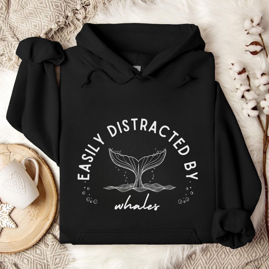 Distracted By Whales Hoodie Black / S