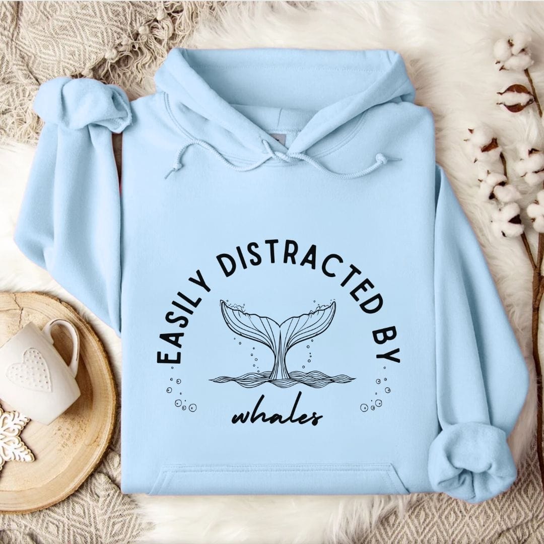 Distracted By Whales Hoodie Light Blue / S