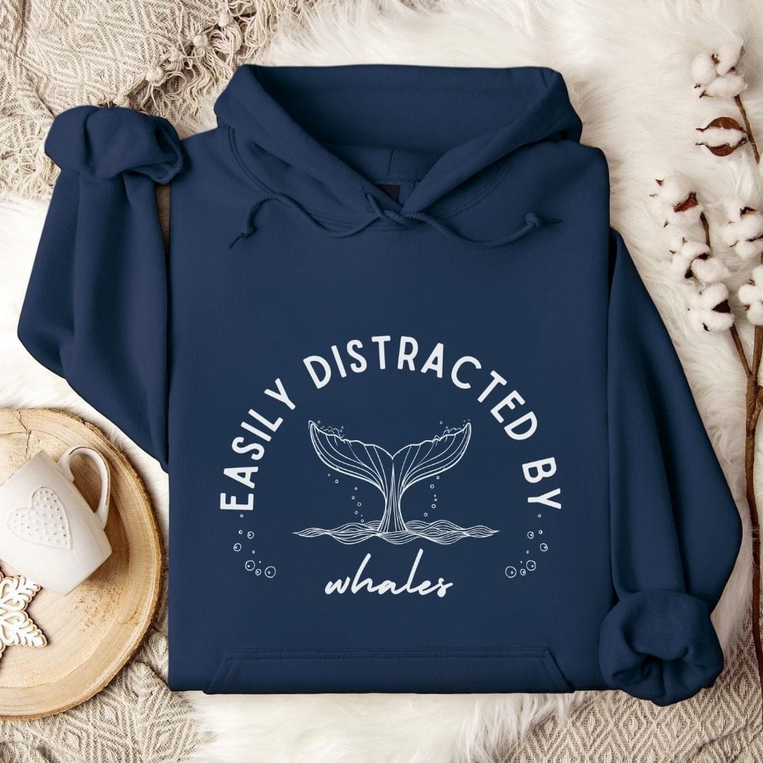 Distracted By Whales Hoodie Navy / S