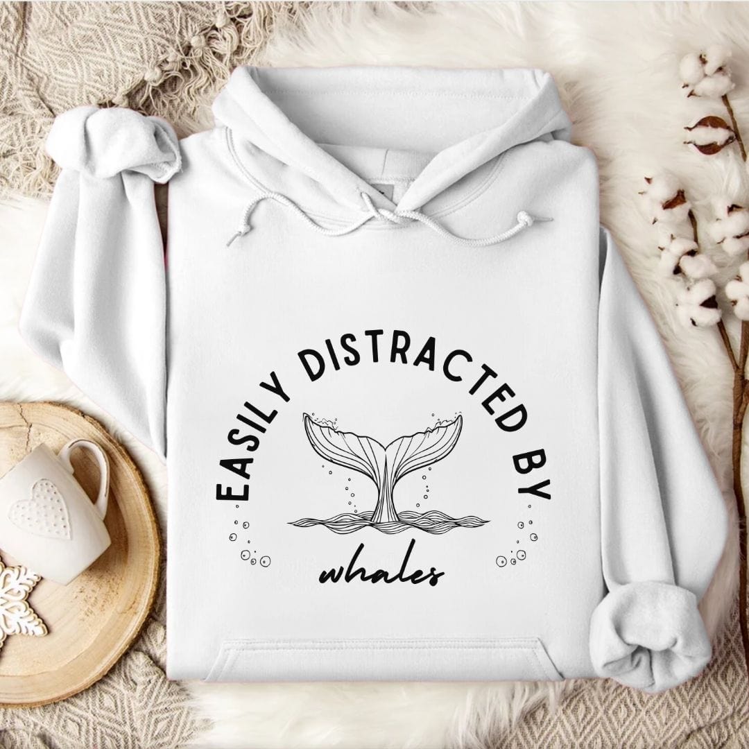 Distracted By Whales Hoodie White / S