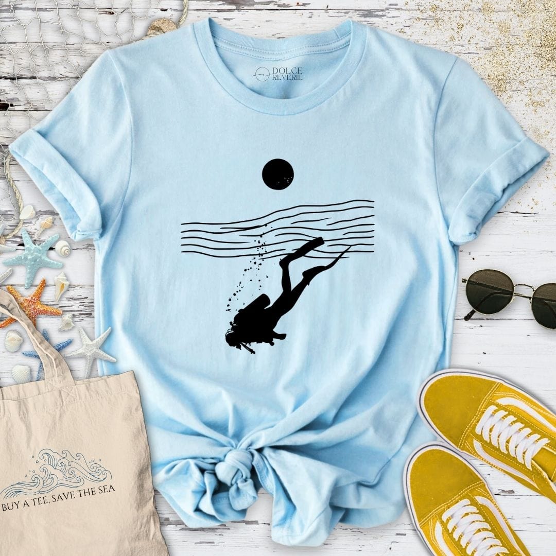 Diving Line Art T-Shirt Light Blue / S