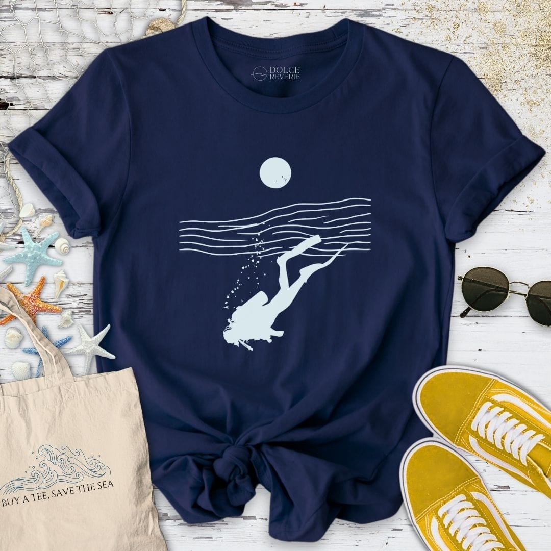 Diving Line Art T-Shirt Navy / S