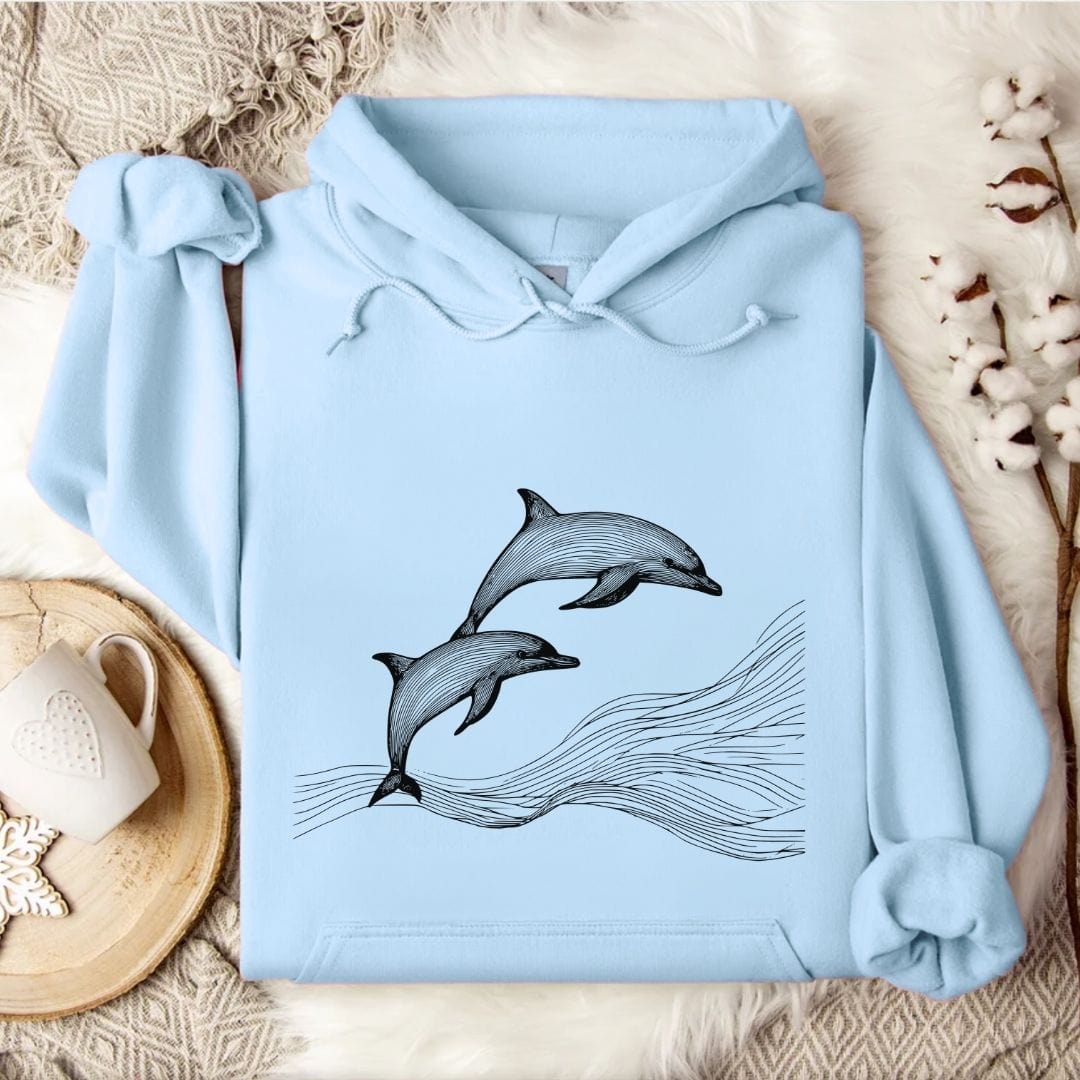Dolphin Line Art Hoodie Light Blue / S