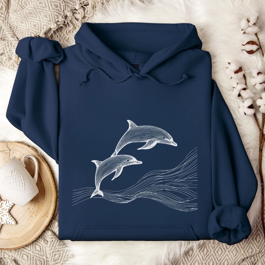 Dolphin Line Art Hoodie Navy / S