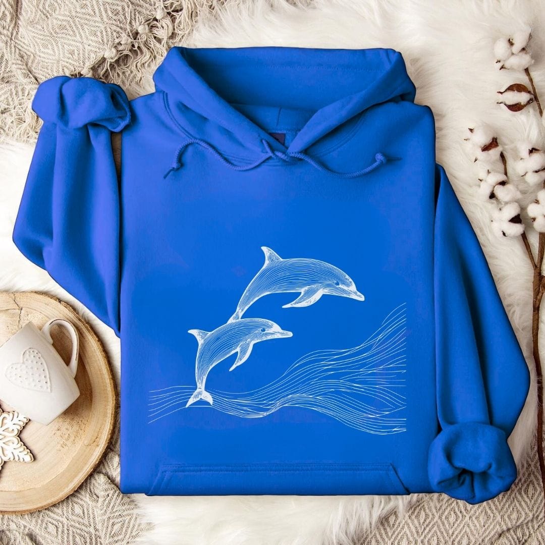 Dolphin Line Art Hoodie Royal / S