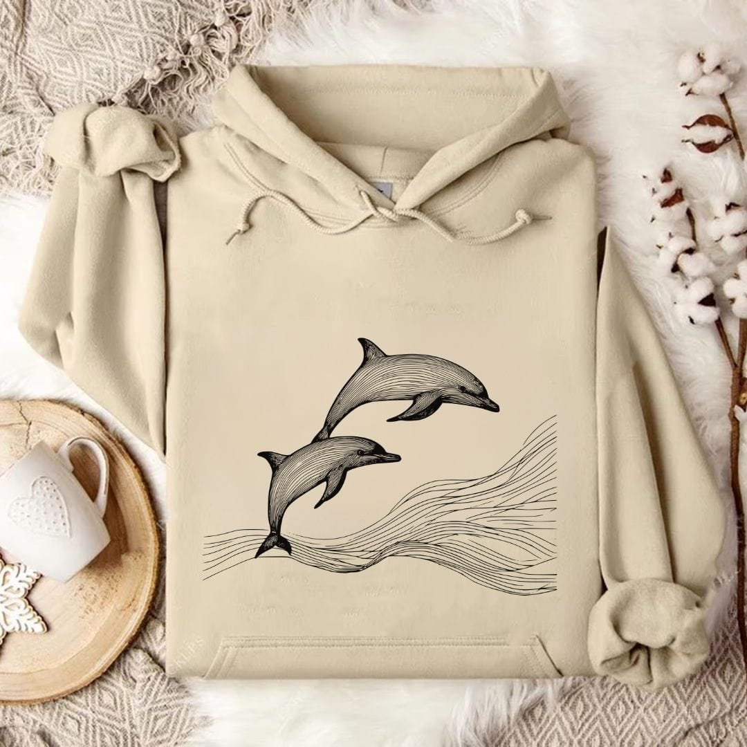 Dolphin Line Art Hoodie Sand / S