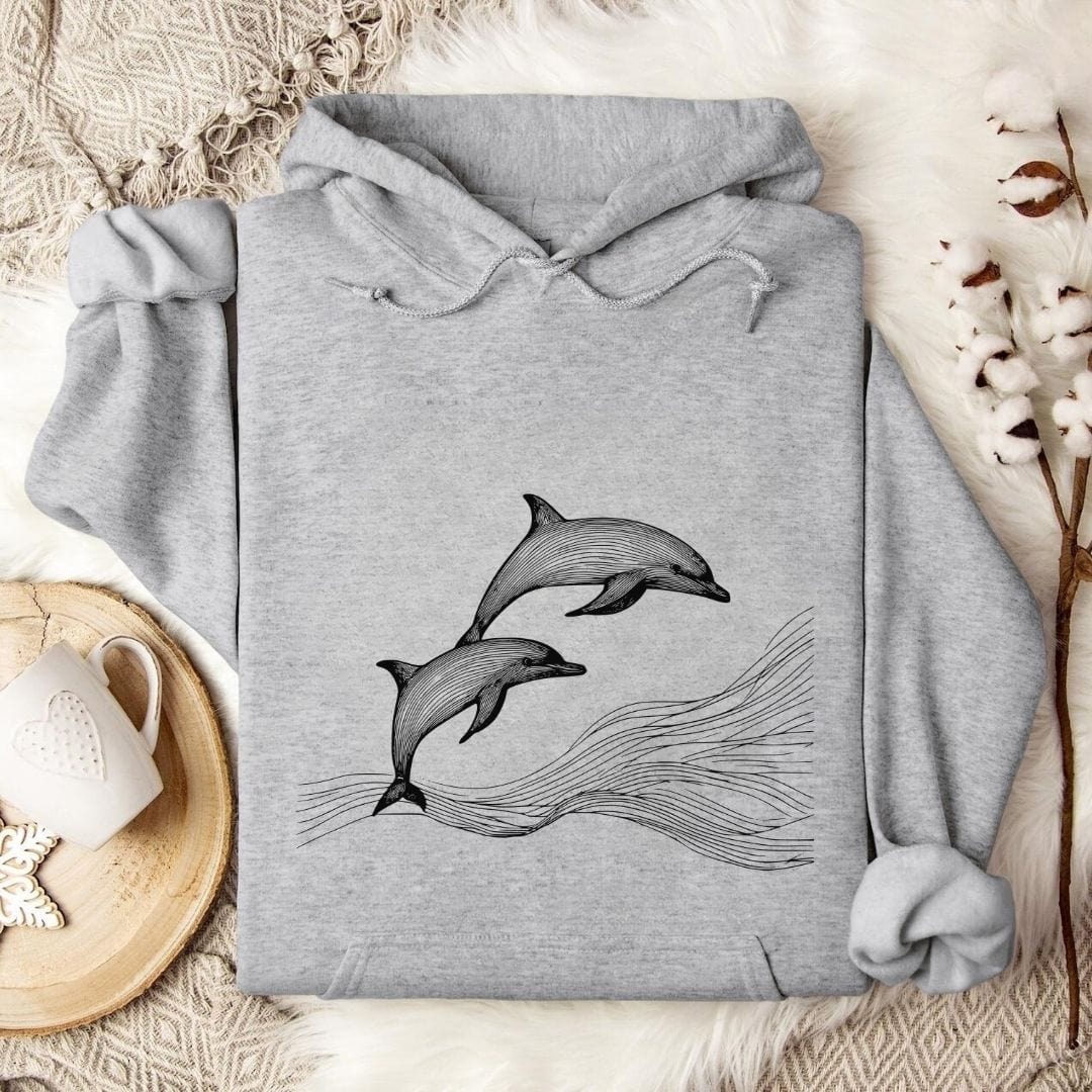Dolphin Line Art Hoodie Sport Grey / S