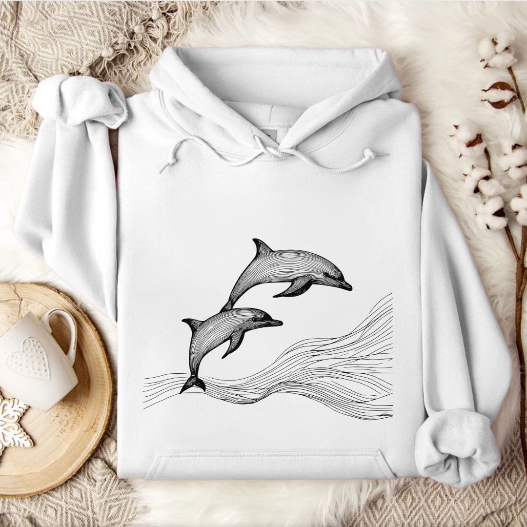 Dolphin Line Art Hoodie White / S