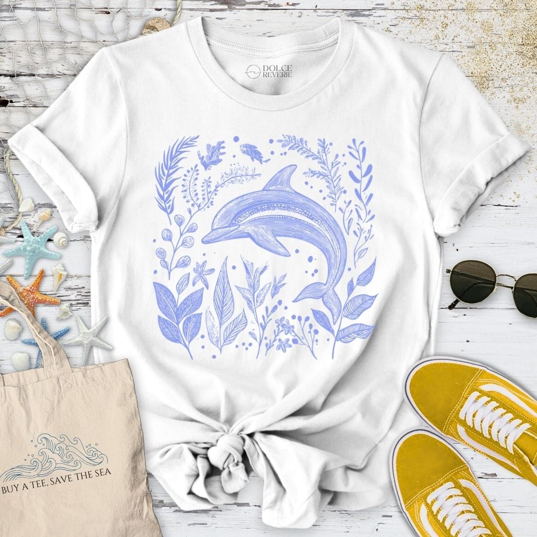 Dolphin & Plants T-Shirt White / S