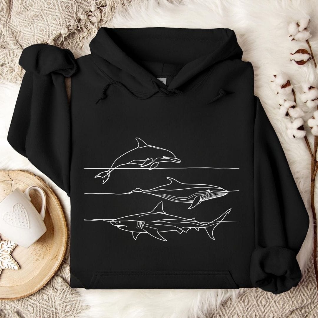 Dolphin, Whale & Shark Hoodie Black / S
