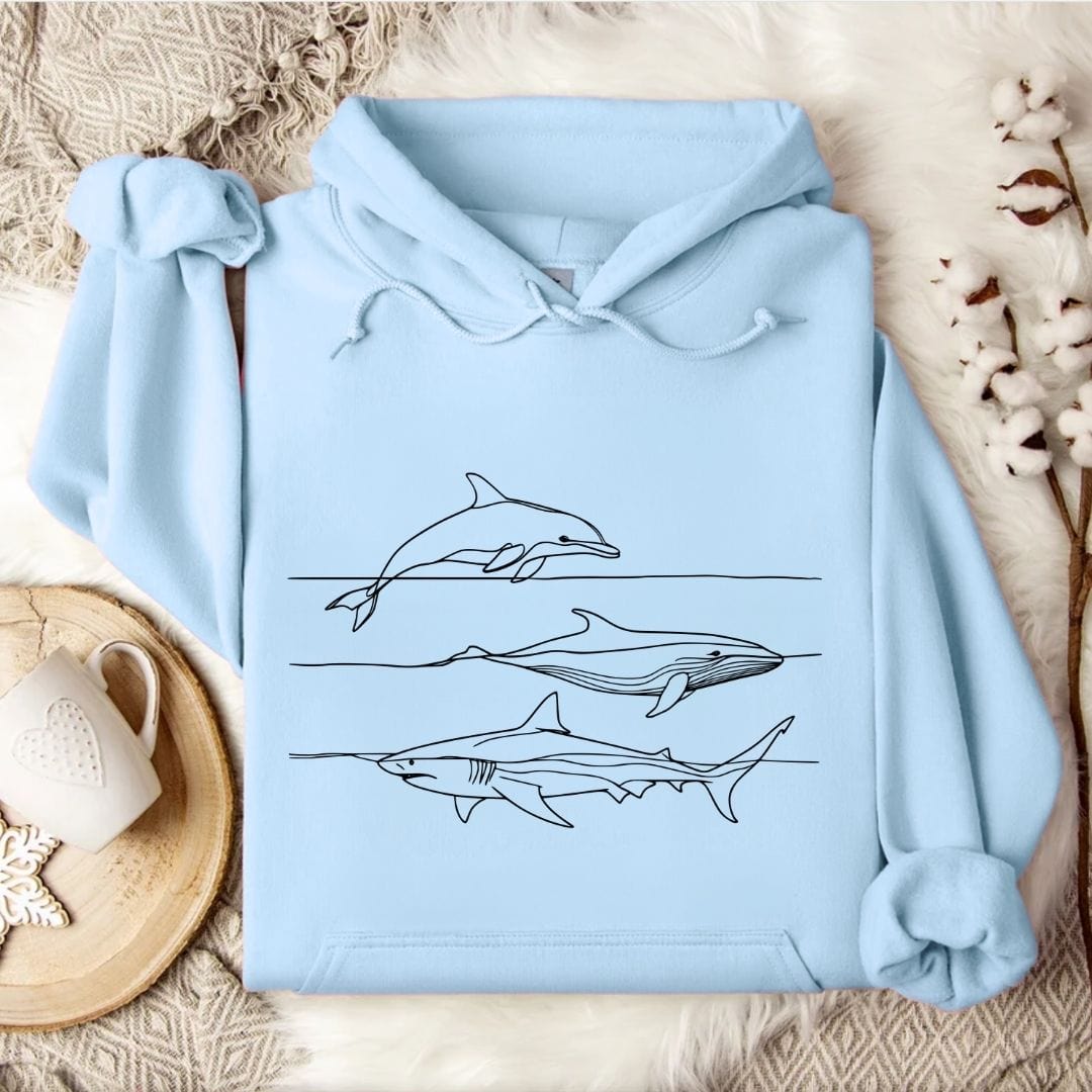 Dolphin, Whale & Shark Hoodie Light Blue / S