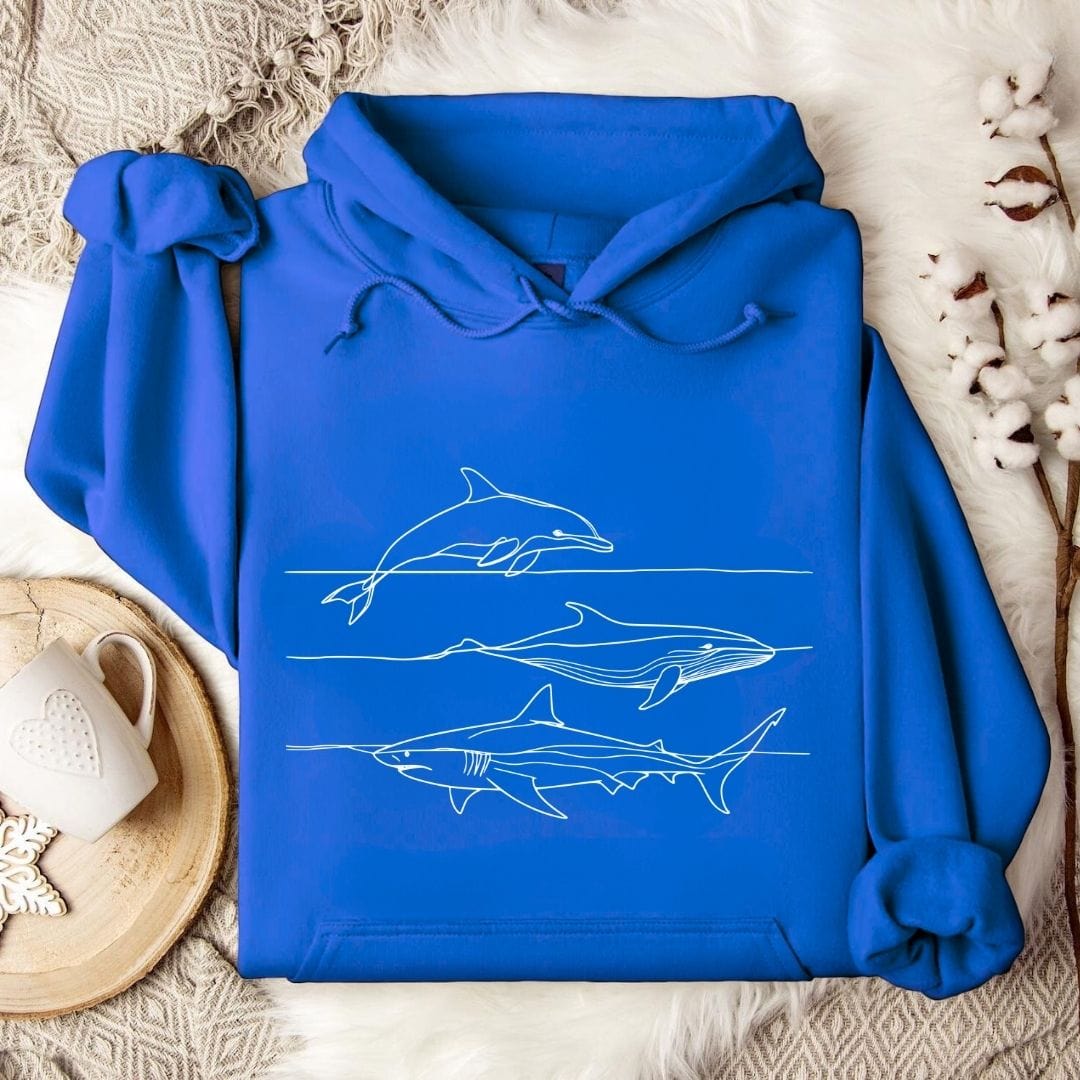Dolphin, Whale & Shark Hoodie Royal / S