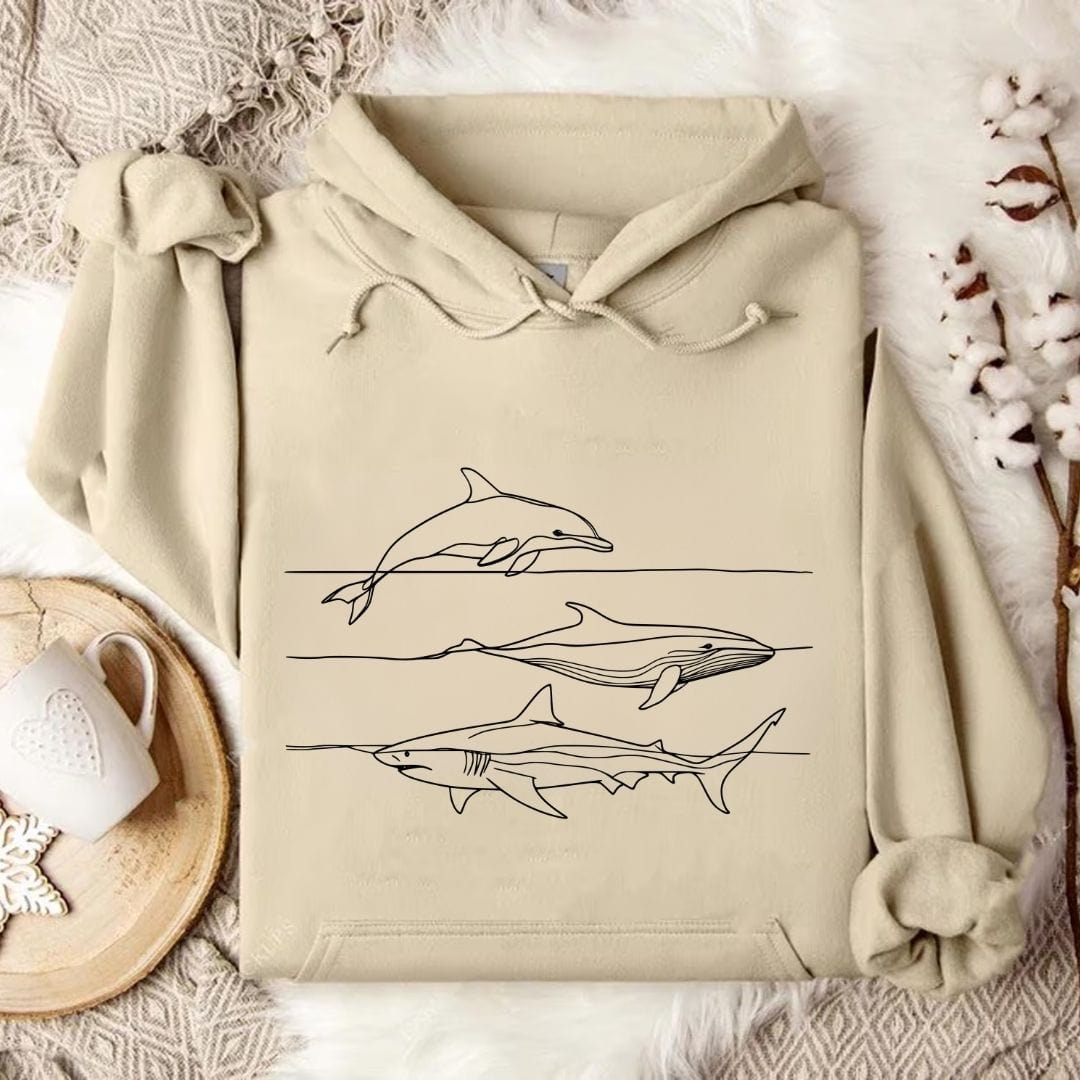 Dolphin, Whale & Shark Hoodie Sand / S