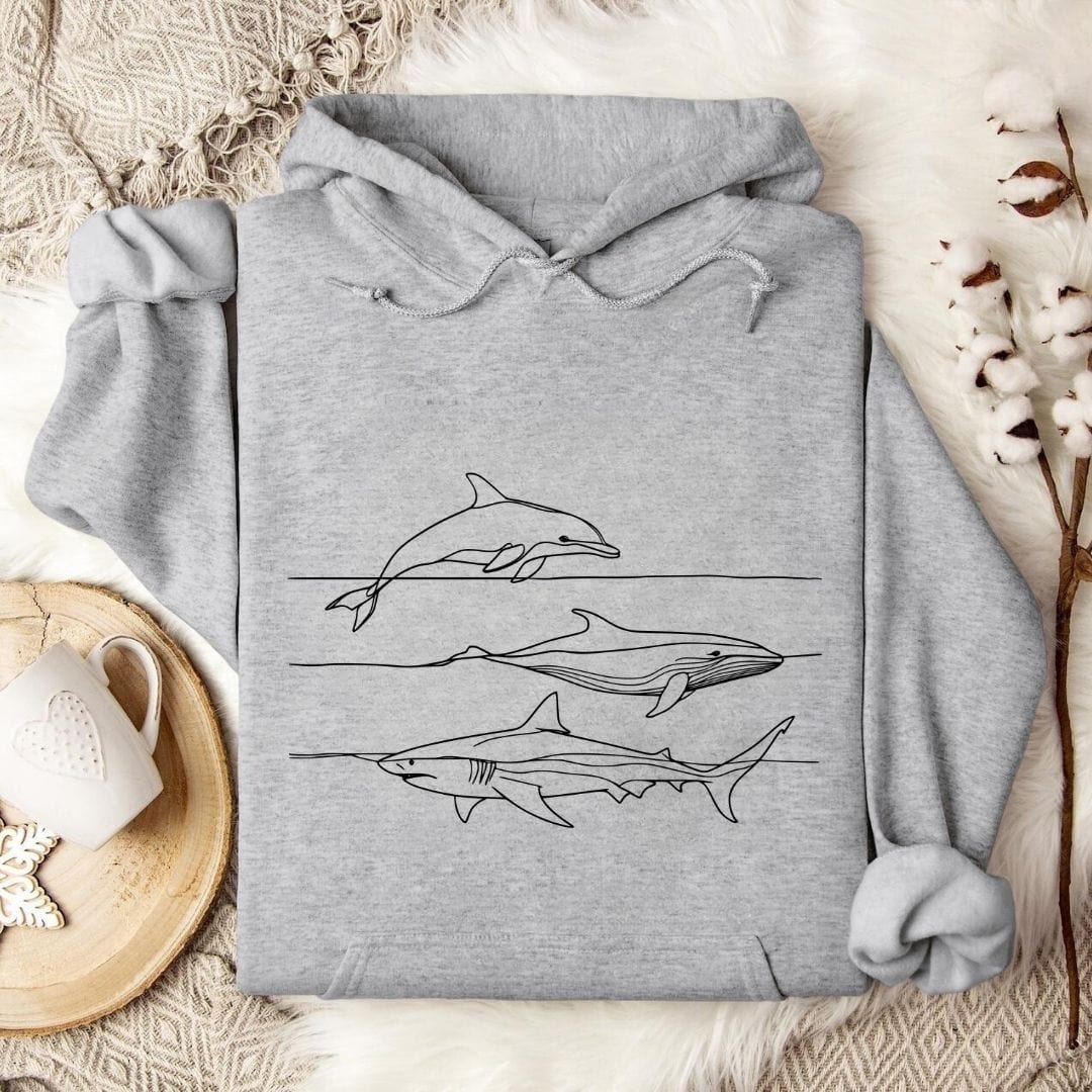 Dolphin, Whale & Shark Hoodie Sport Grey / S