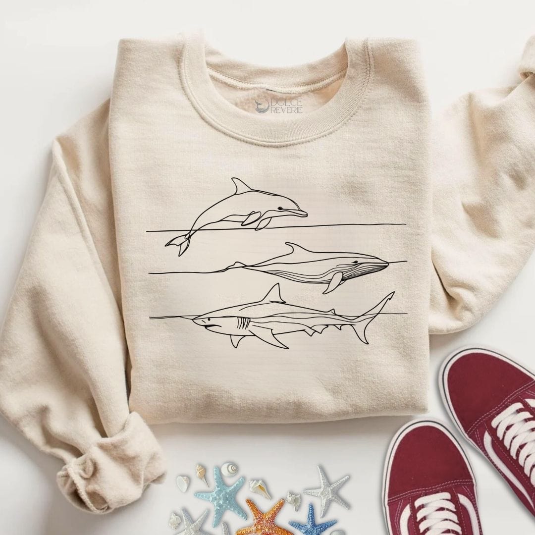 Dolphin, Whale & Shark Sweatshirt S / Sand
