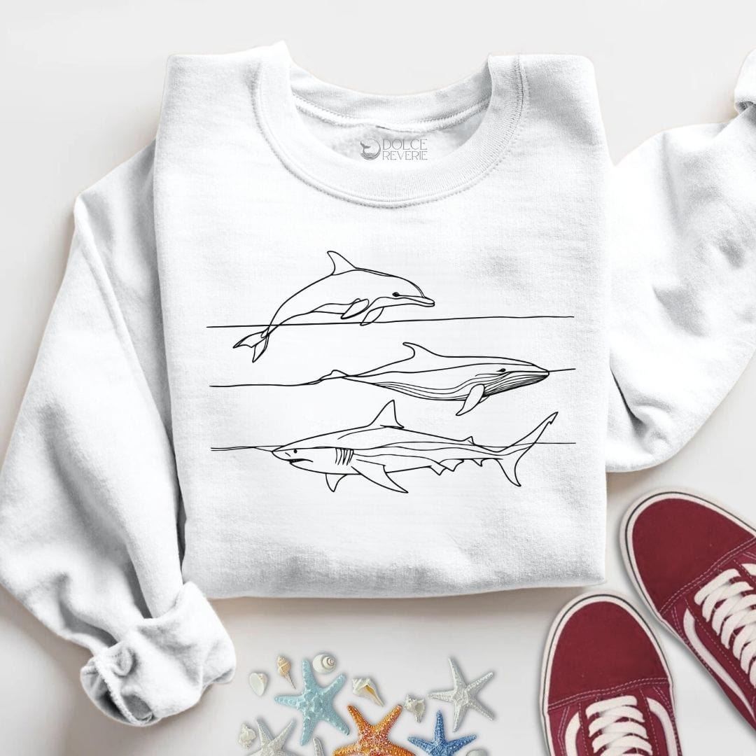 Dolphin, Whale & Shark Sweatshirt S / White