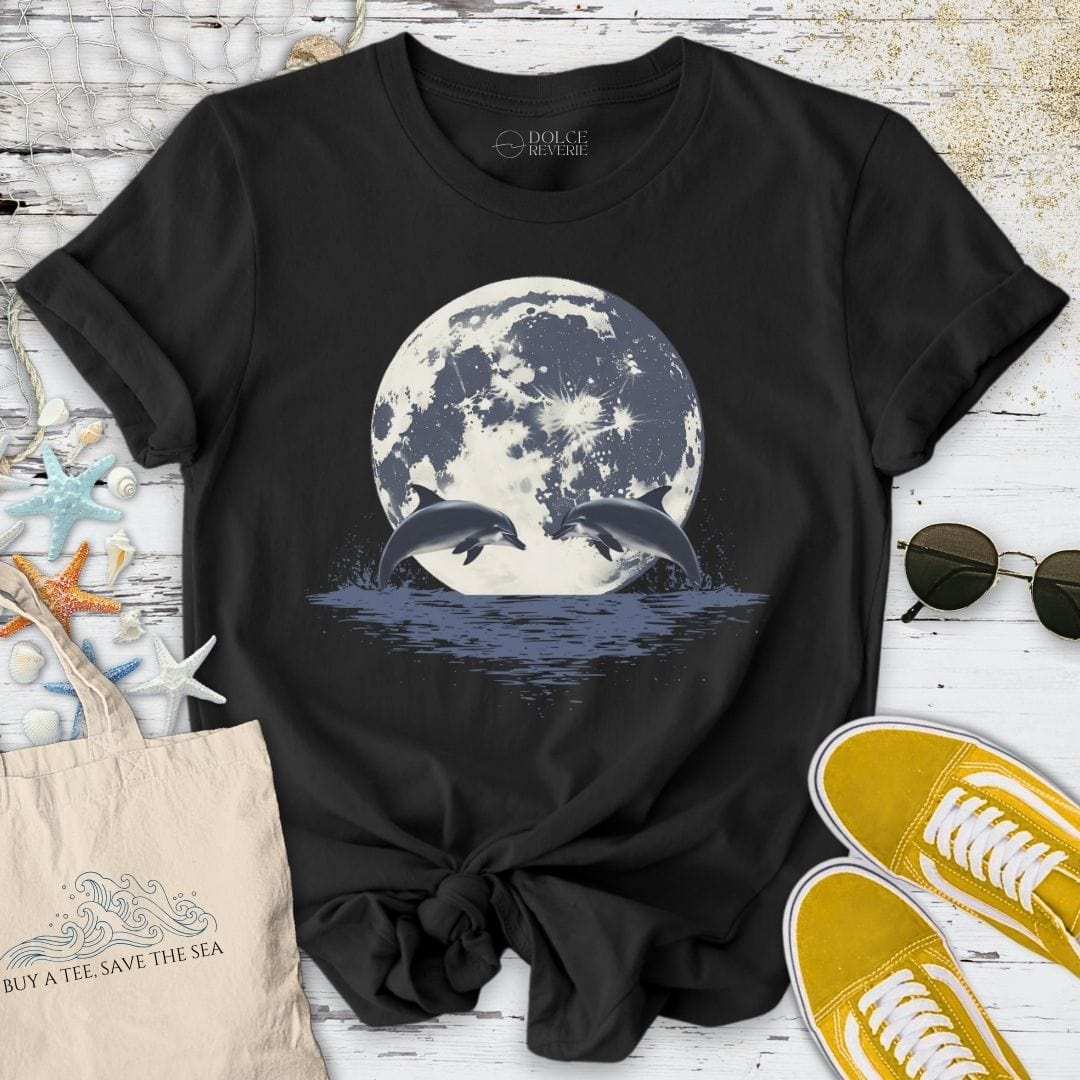 Dolphins Under The Moon T-Shirt Black / S