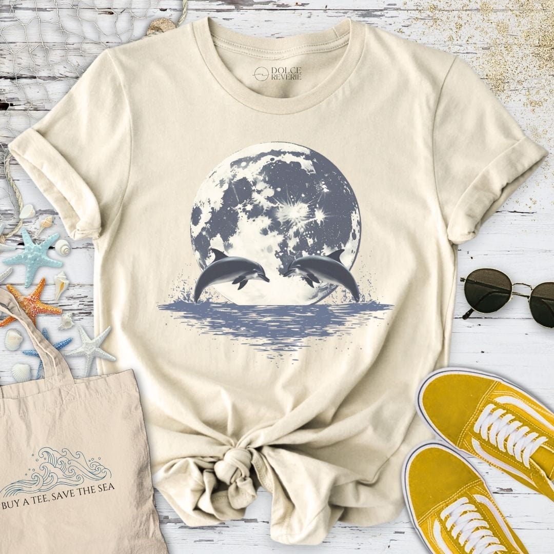 Dolphins Under The Moon T-Shirt Natural / S