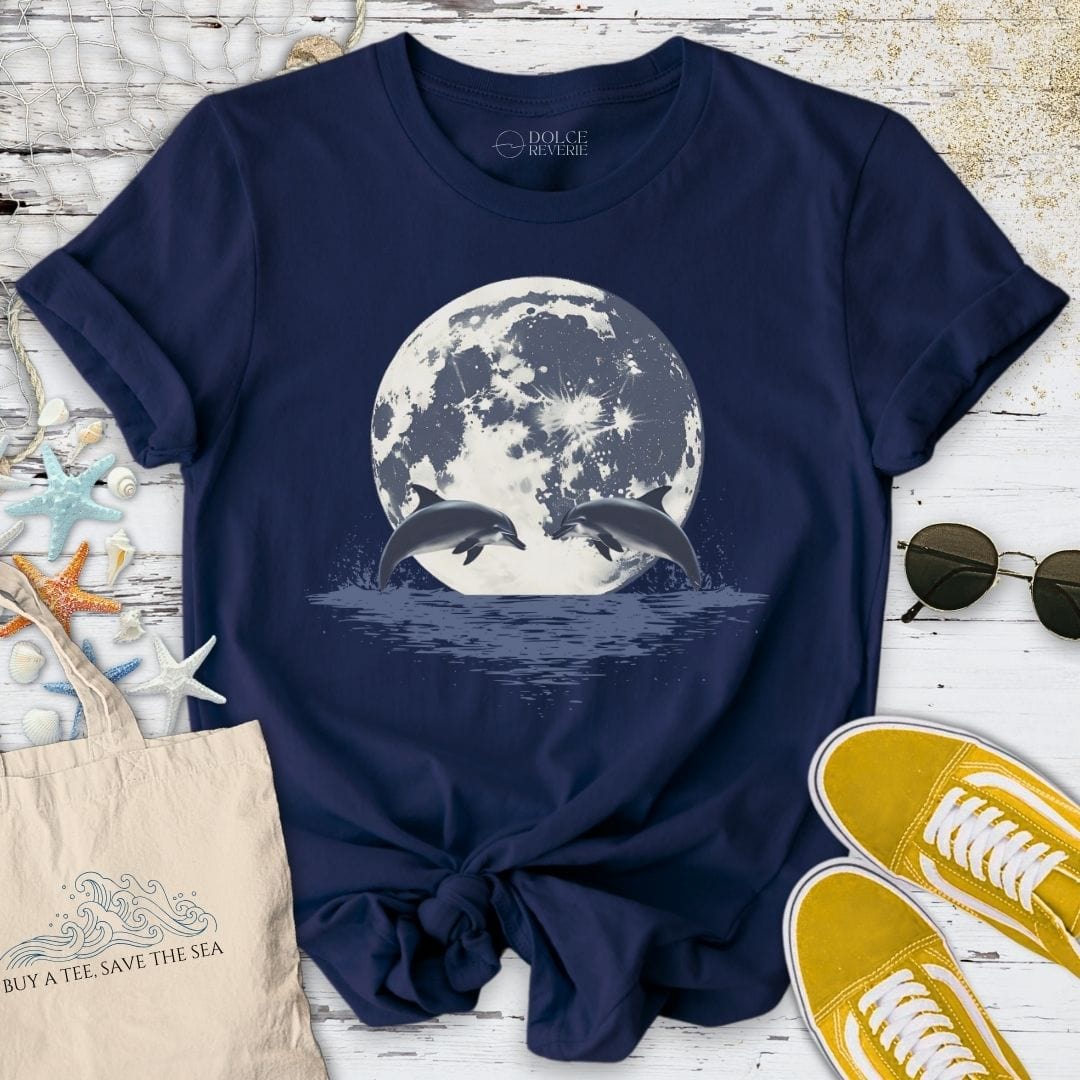 Dolphins Under The Moon T-Shirt Navy / S