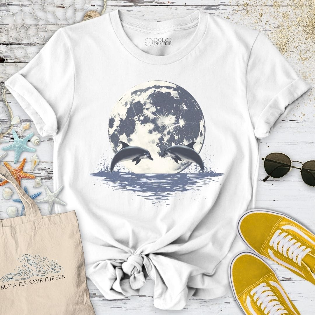 Dolphins Under The Moon T-Shirt White / S