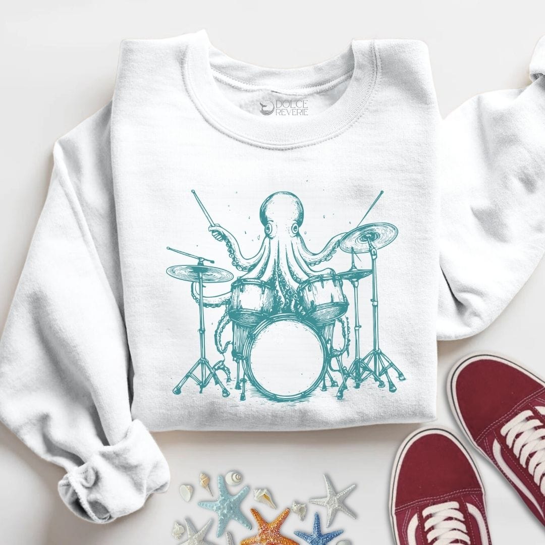 Drummer Octopus Sweatshirt S / White