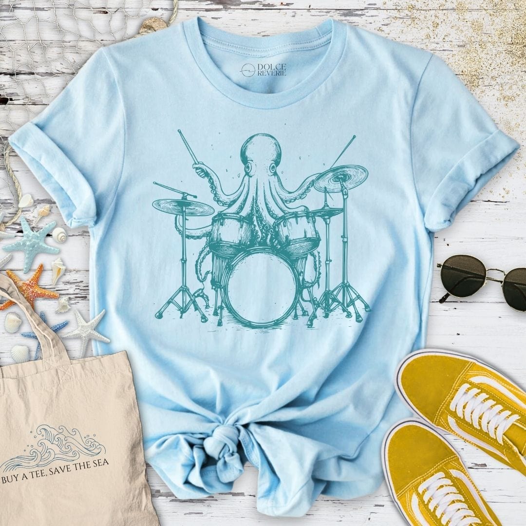 Drummer Octopus T-Shirt Light Blue / S