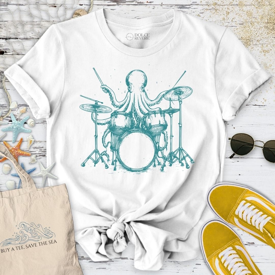 Drummer Octopus T-Shirt White / S