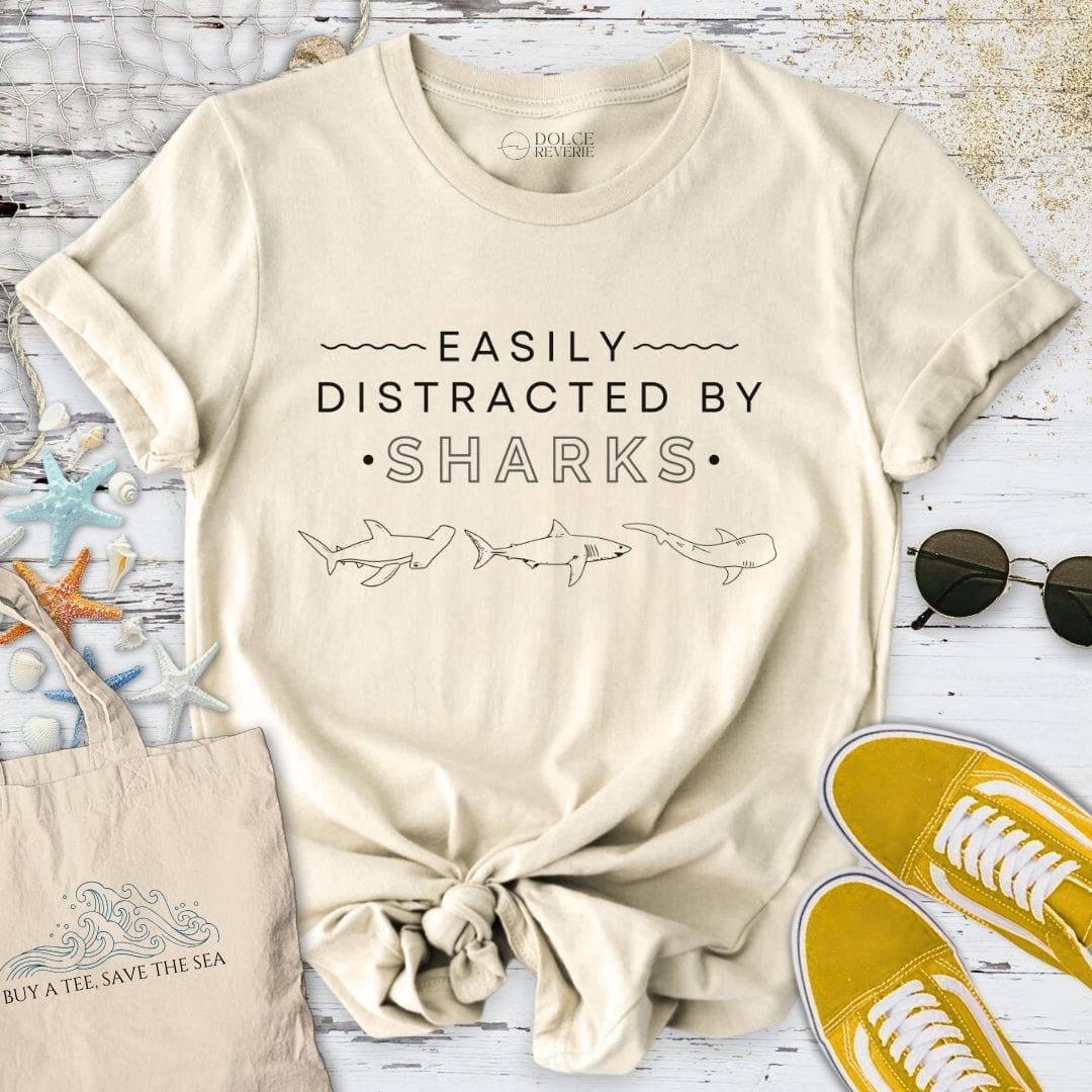 Easily Distracted By Sharks T-Shirt Natural / S